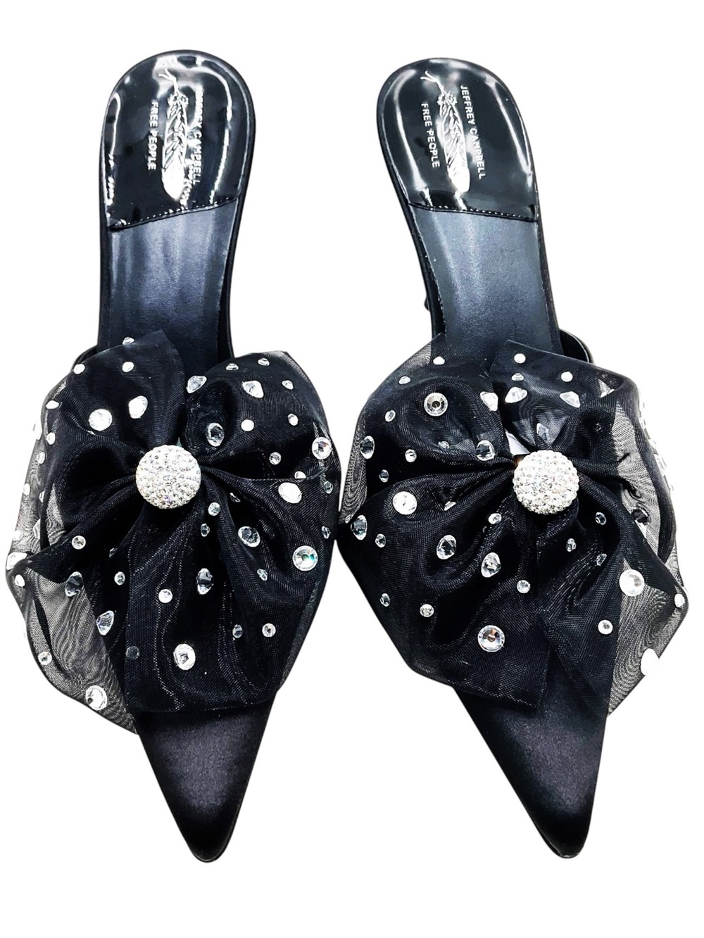 🆕{Jeffrey Campbell} Party Crasher Bow Pointed-Toe Crystal Mules - Picture 4 of 16